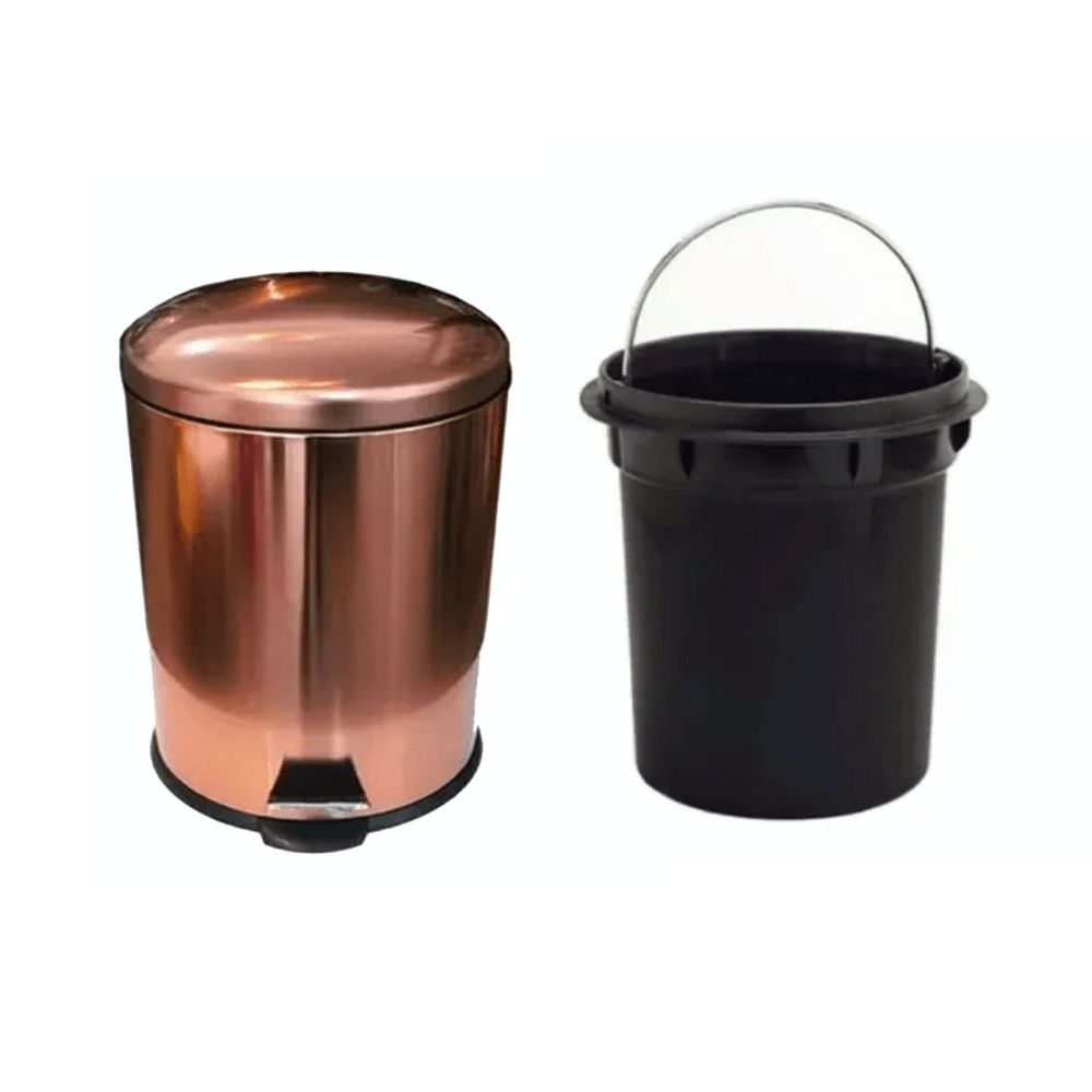 Lixeira com Pedal em Aço Inox Cobre Rose Gold e Balde Removível 5 Litros