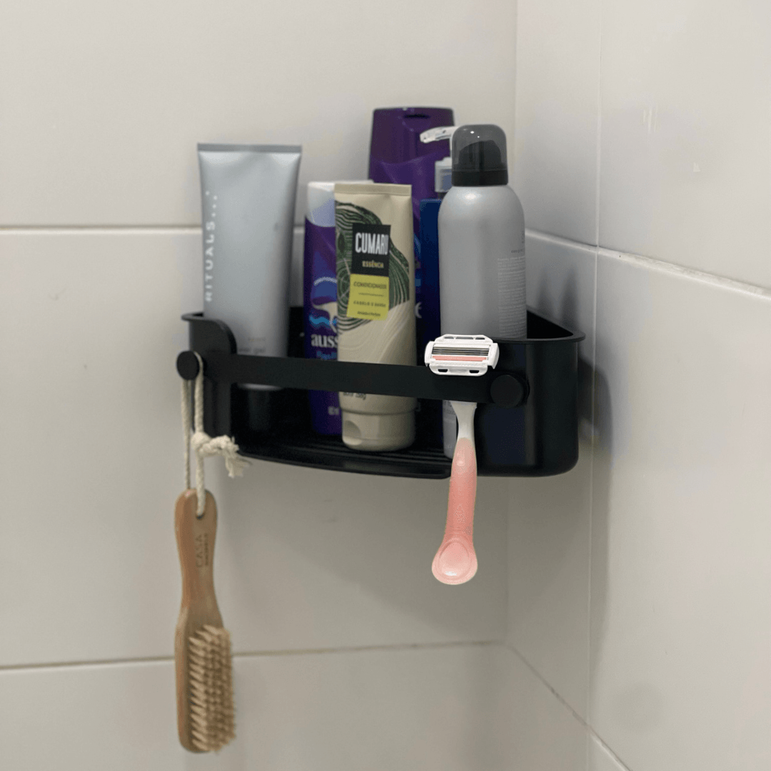 Suporte Porta Shampoo Cantoneira com Ventosa Preto