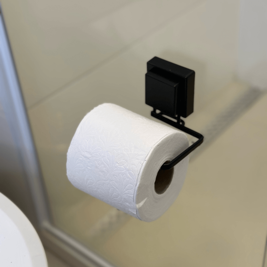 Suporte para Papel Higiênico com Ventosa Ultra-Aderente Preto Fosco