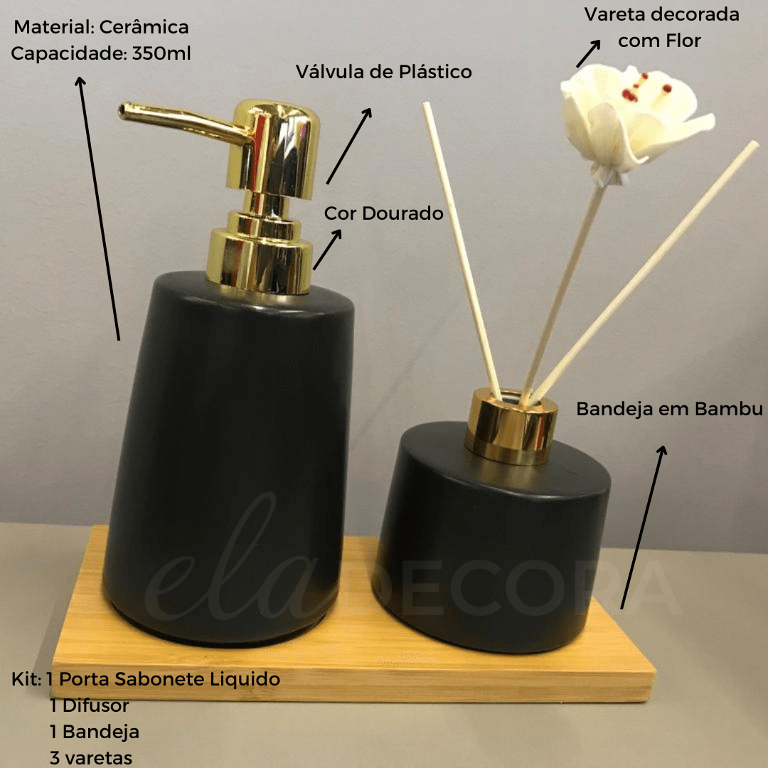 Jogo para Banheiro Preto 3 Peças