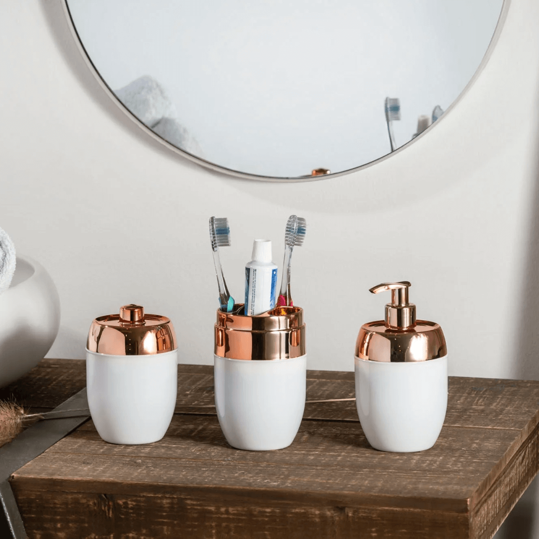 Dispenser Porta Sabonete Líquido Acquaset Branco e Rose Gold 300ml