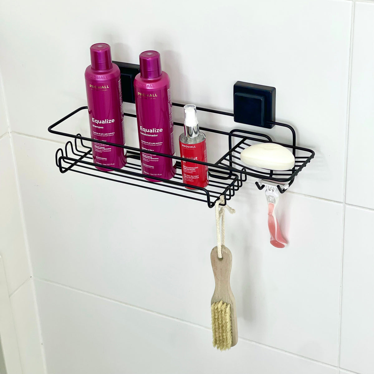 Suporte Porta Shampoo Retangular Fixação Ventosa Preto