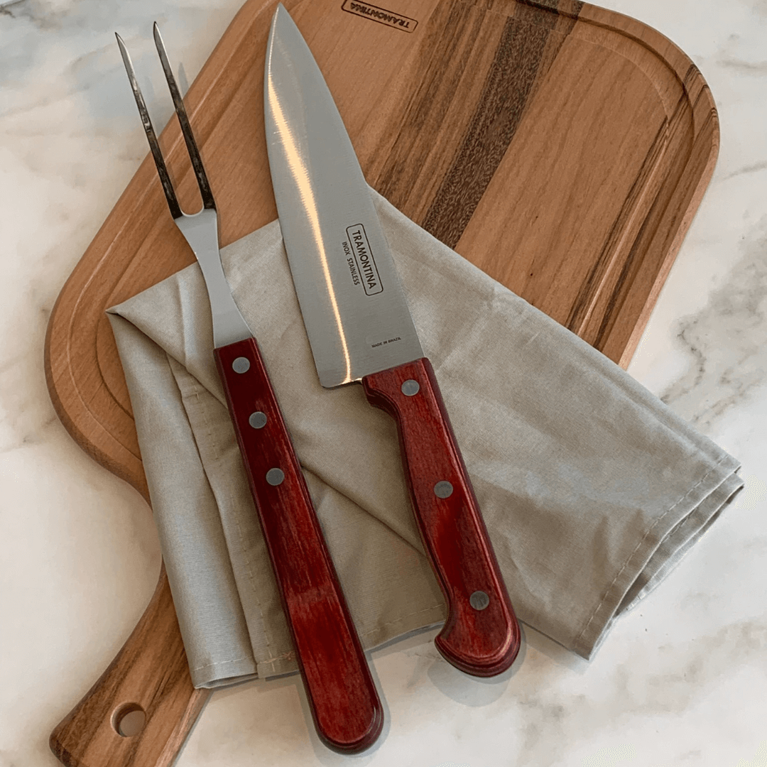 Kit Churrasco em Aço Inox com Cabo Vermelho Polywood 14 Peças Tramontina