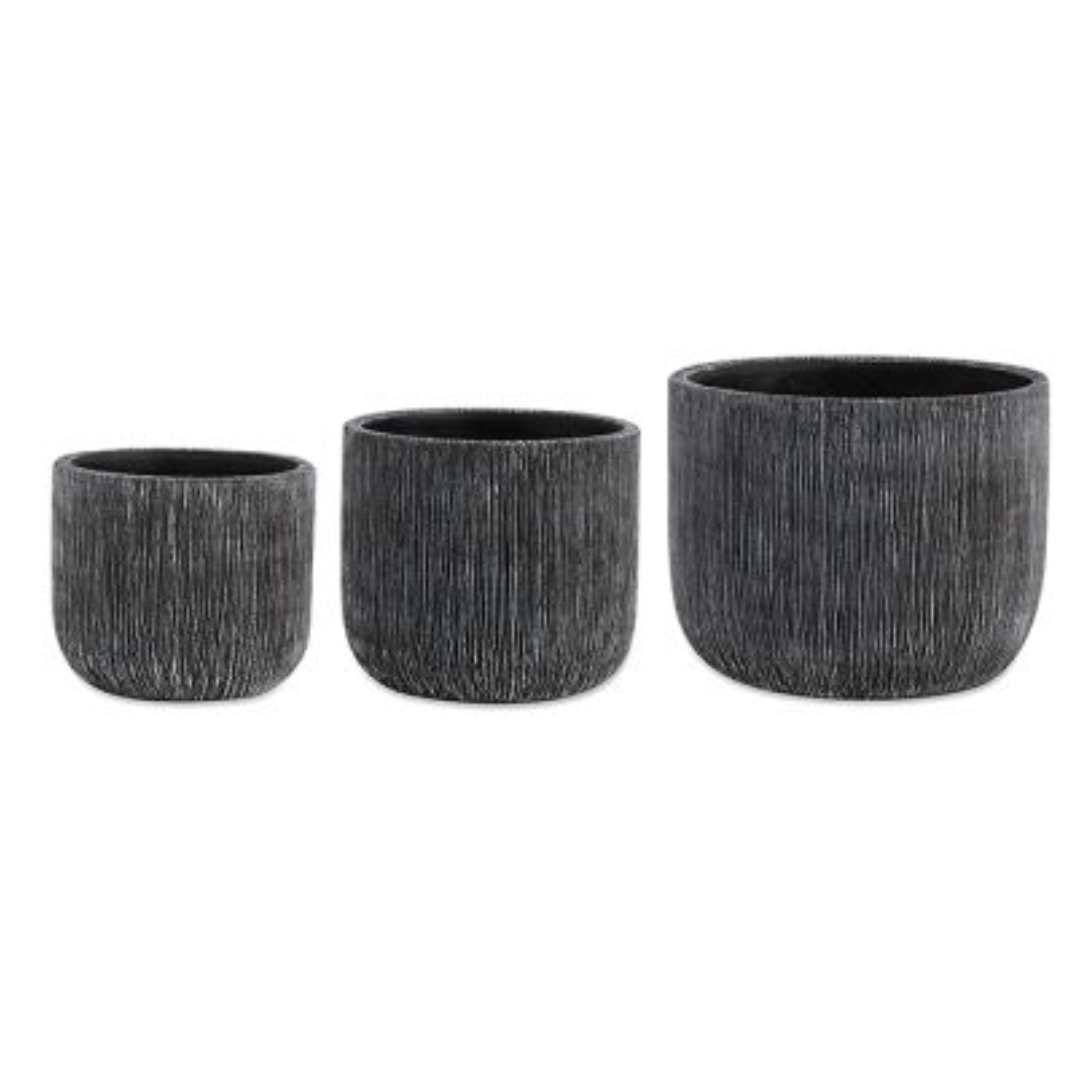 Kit Vasos Cachepots em Cimento Preto 3 Peças