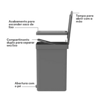 Lixeira de Pedal Trium Duplo Compartimento Chumbo 20 Litros