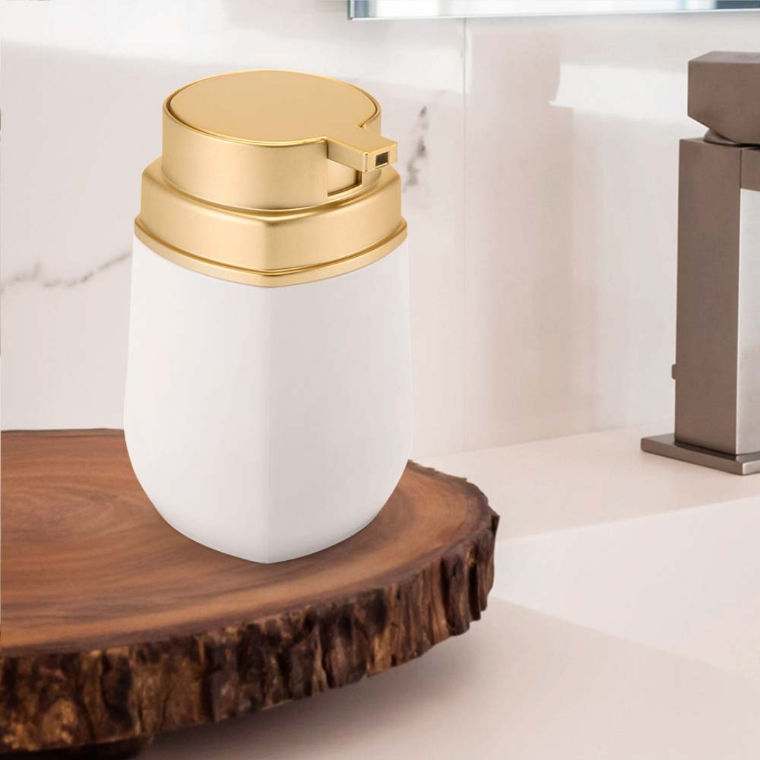 Porta Sabonete Liquido Alcool Gel Dispenser Branco com Dourado Fosco