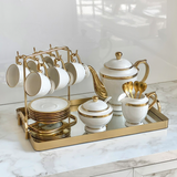 Conjunto para Chá Bule Açucareiro Leiteira Porcelana Paddy Branco e Dourado 3 Peças