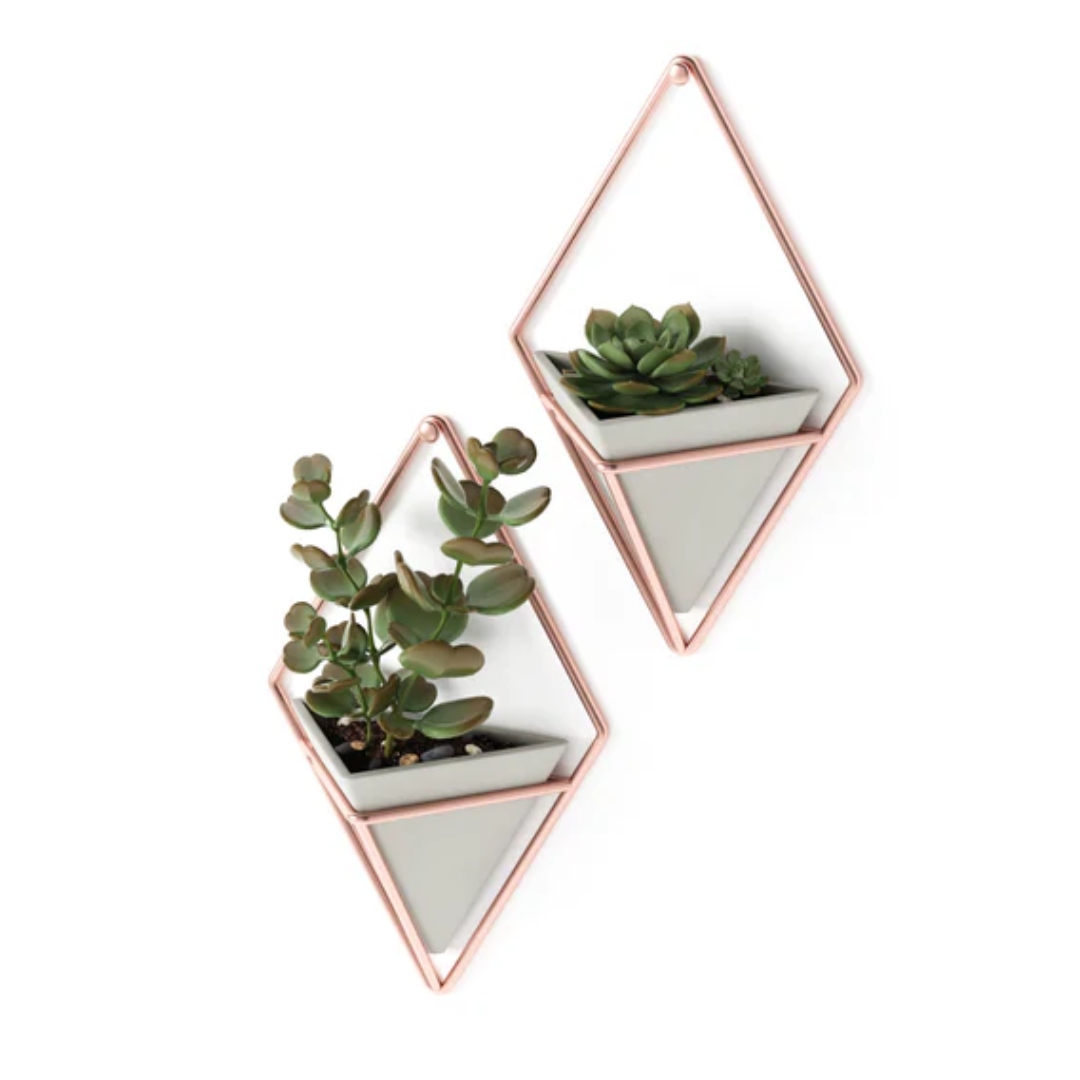 Conjunto Vaso Decorativo Cachepot de Parede Triangular de Concreto 18 cm x 11,5 cm 2 Peças