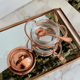 Açucareiro de Vidro Com Colher Tampa e Suporte Rose Gold Luxo - Ela Decora