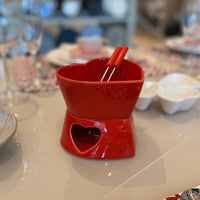 Aparelho de Fondue para Duas Pessoas Coração Vermelho 4 Peças 400ml - Ela Decora