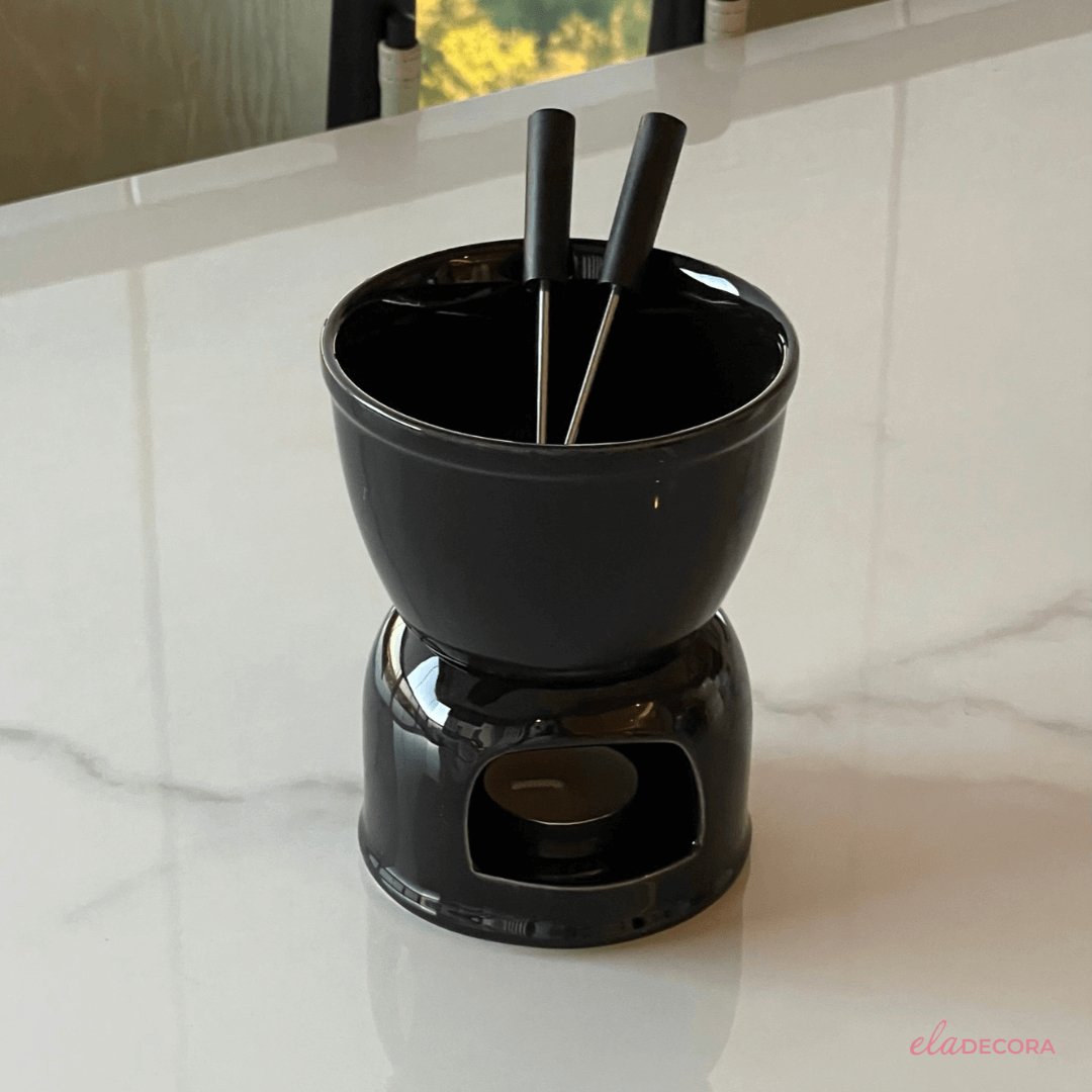 Aparelho de Fondue para Duas Pessoas Preto 4 Peças 400ml - Ela Decora