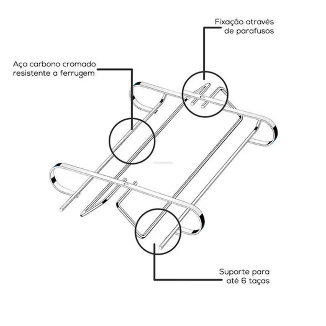 Suporte Para Taças de Fixar no Armário Cromado