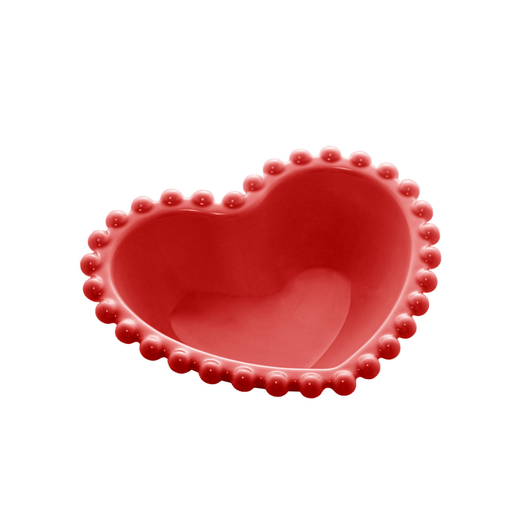 Jogo 4 Bowls em Porcelana Coração Beads Vermelho 13cm