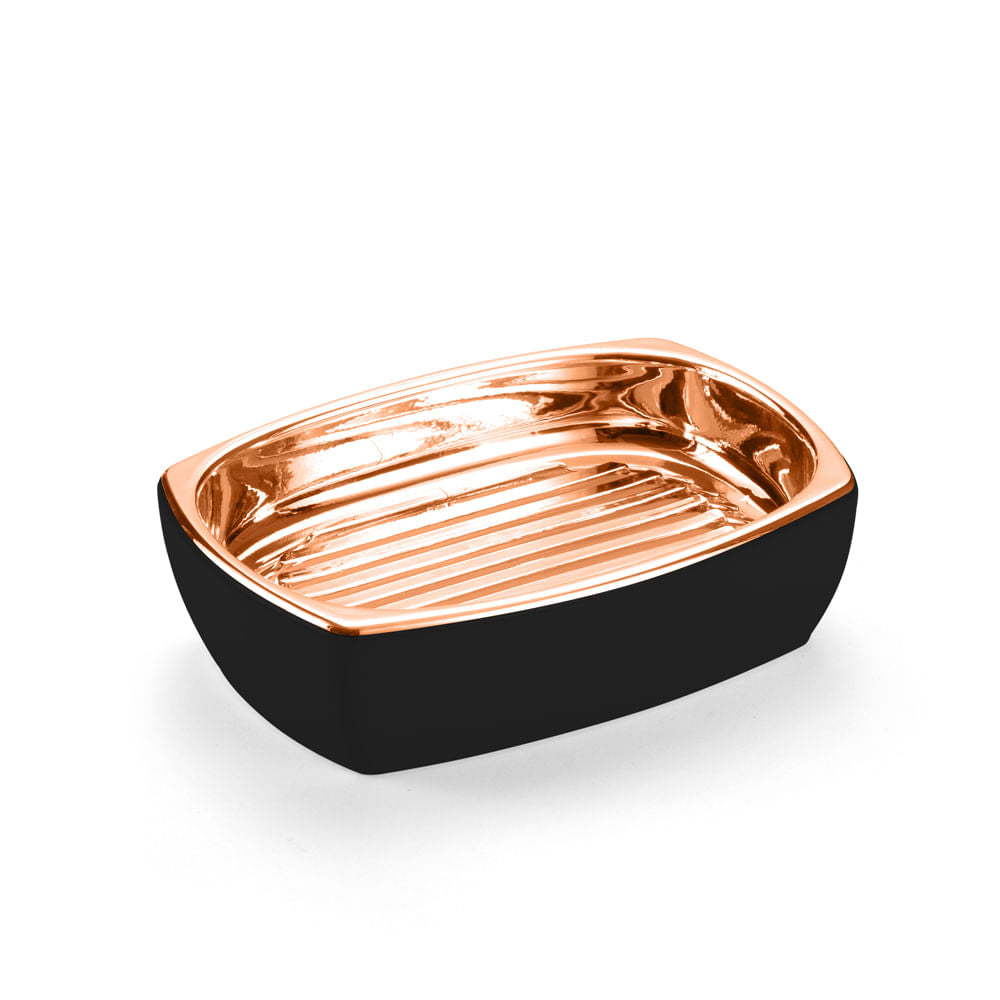 Saboneteira de Bancada Lavabo Linha Conceito Preta e Rose Gold