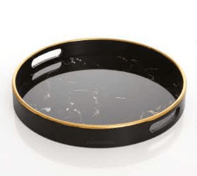 Bandeja Circular Preto e Dourado 30 cm Bela - Ela Decora