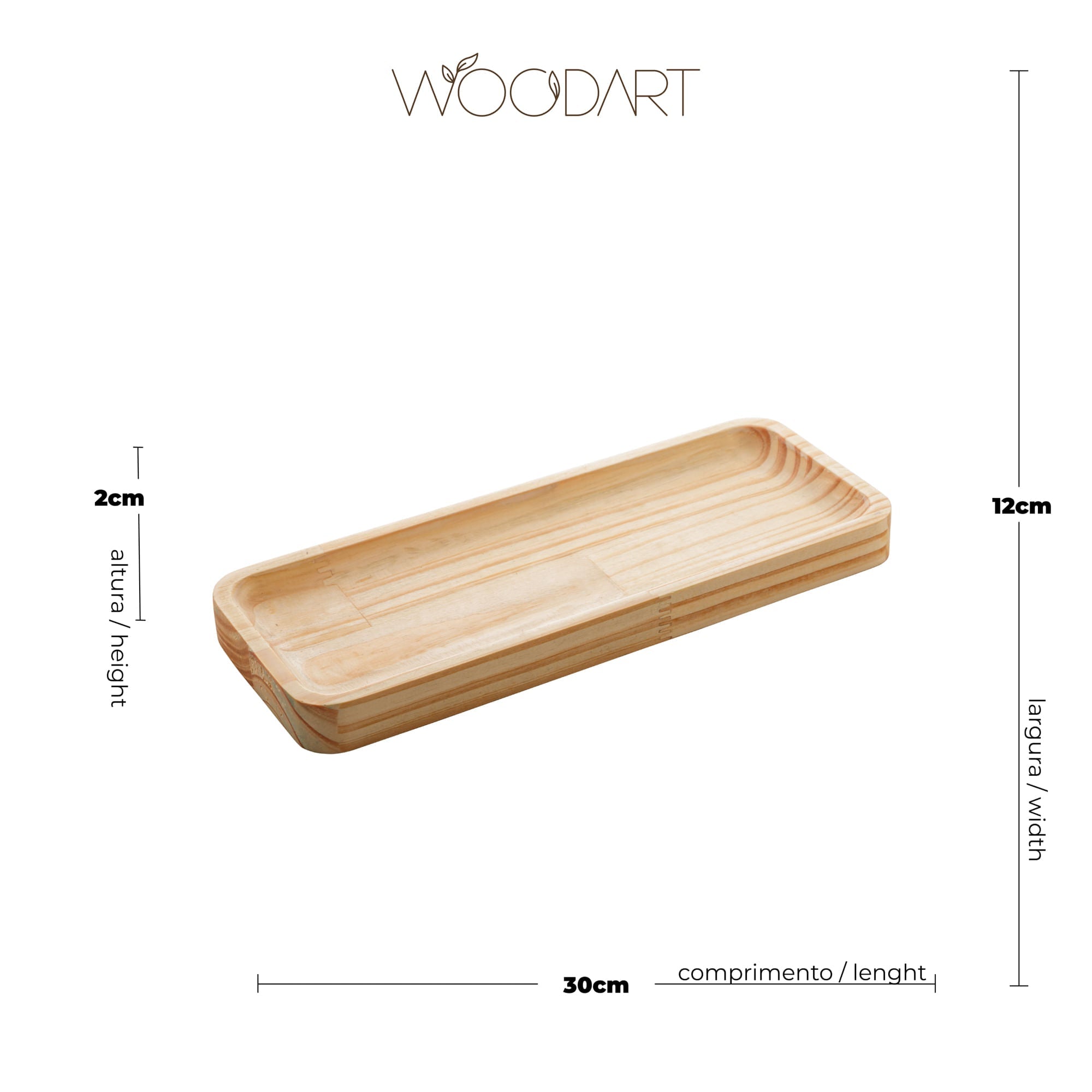 Bandeja de Madeira Pinus 30cm x 12cm x 2cm - Ela Decora