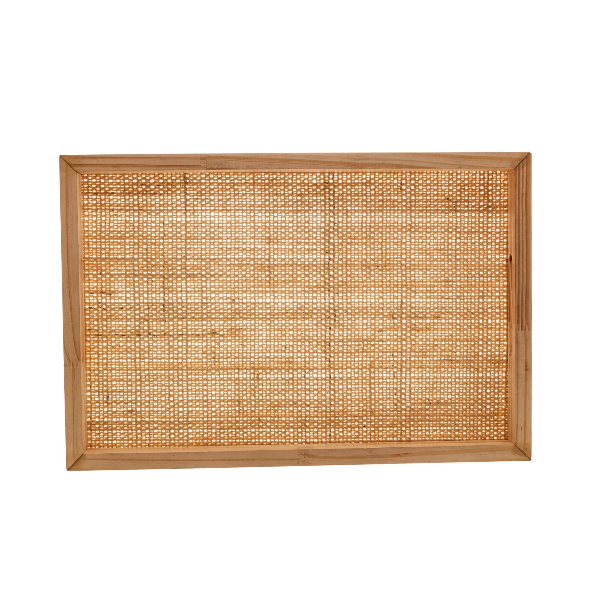 Bandeja de Madeira Pinus com Sisal Natural 45cm - Ela Decora