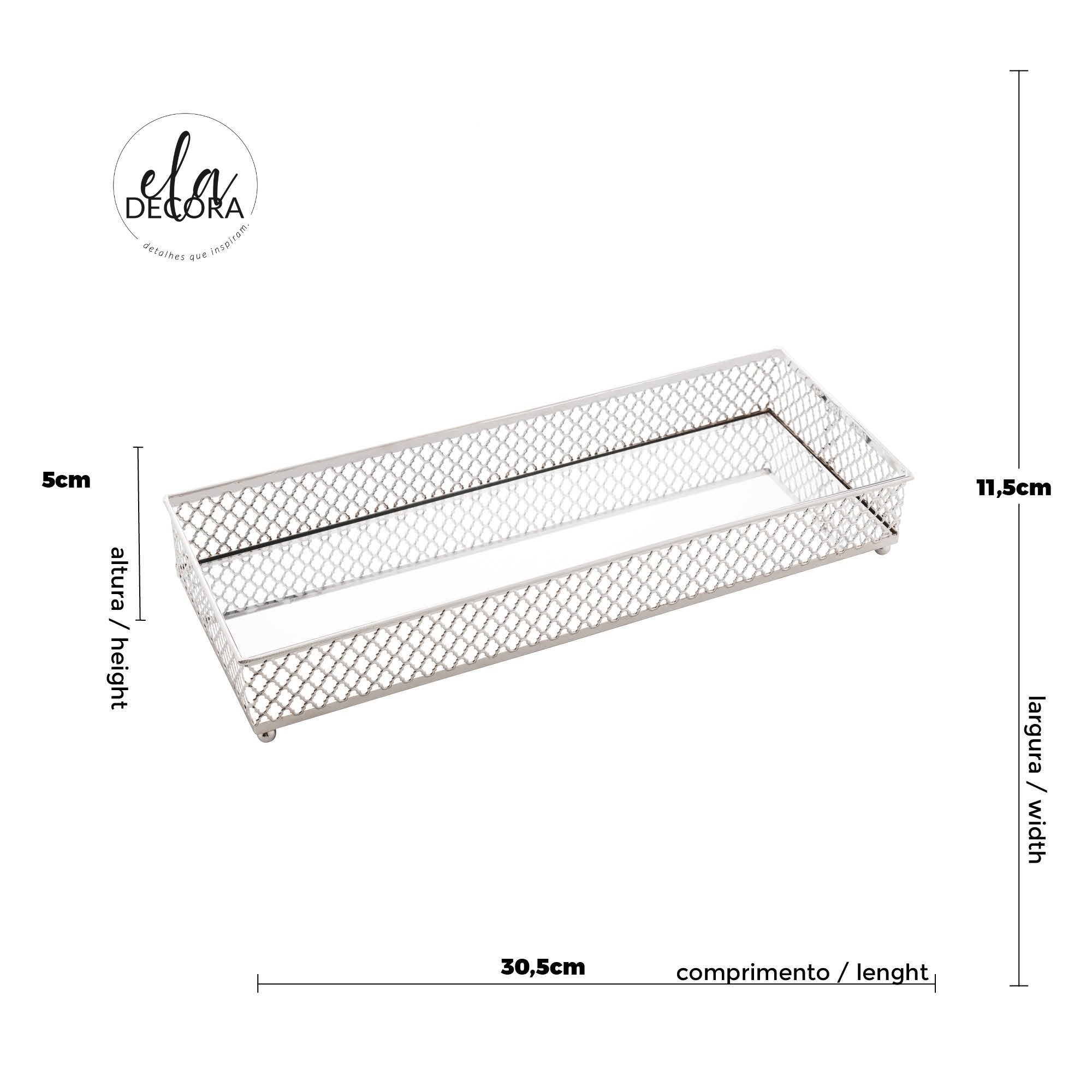 Bandeja de Metal com Espelho Barcelona Cromado 30,5cm - Ela Decora