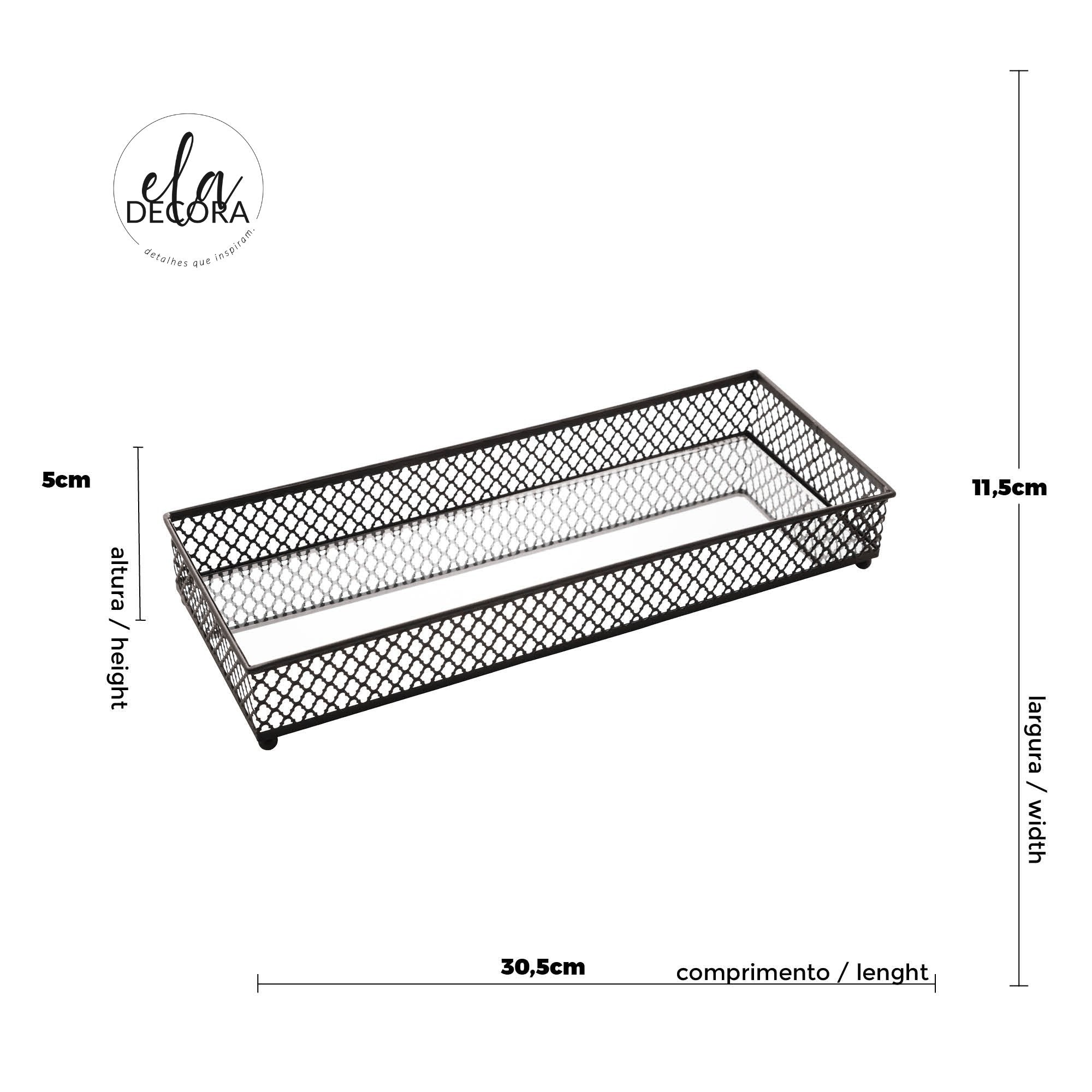 Bandeja de Metal com Espelho Barcelona Preto 30,5cm - Ela Decora