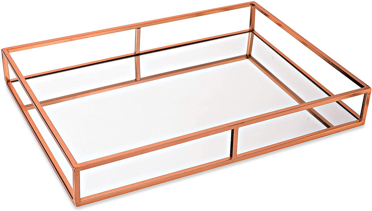 Bandeja de Metal com Espelho Rose Gold 49cm - Ela Decora