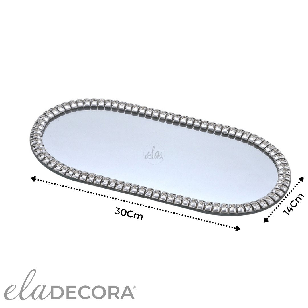 Bandeja Decorativa Oval Cromada 30cm - Ela Decora