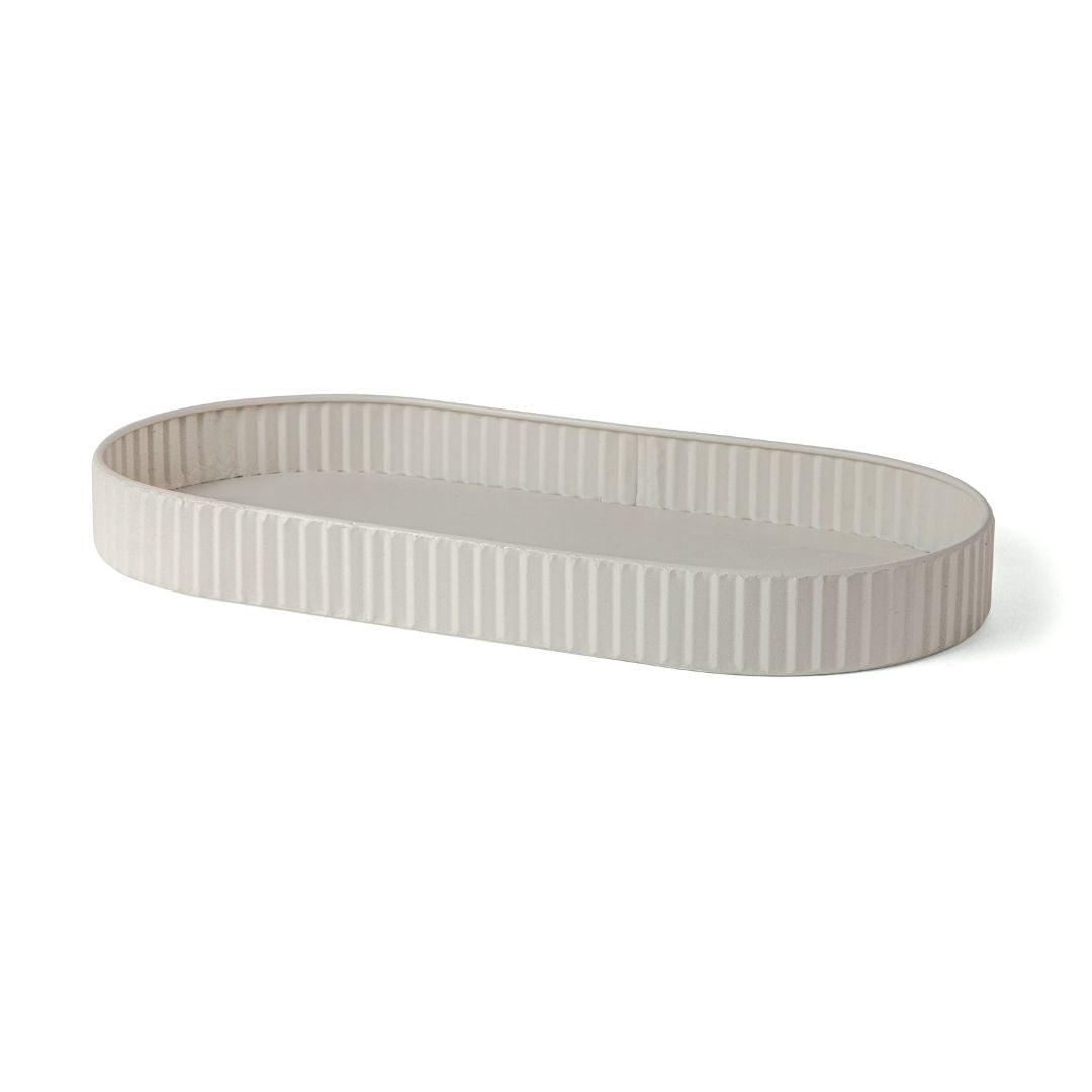 Bandeja Decorativa Oval de Metal Off - White 45,5cm - Ela Decora