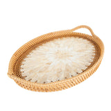 Bandeja Decorativa Rattan e Madrepérola 40cm - Ela Decora