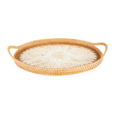 Bandeja Decorativa Rattan e Madrepérola 40cm - Ela Decora