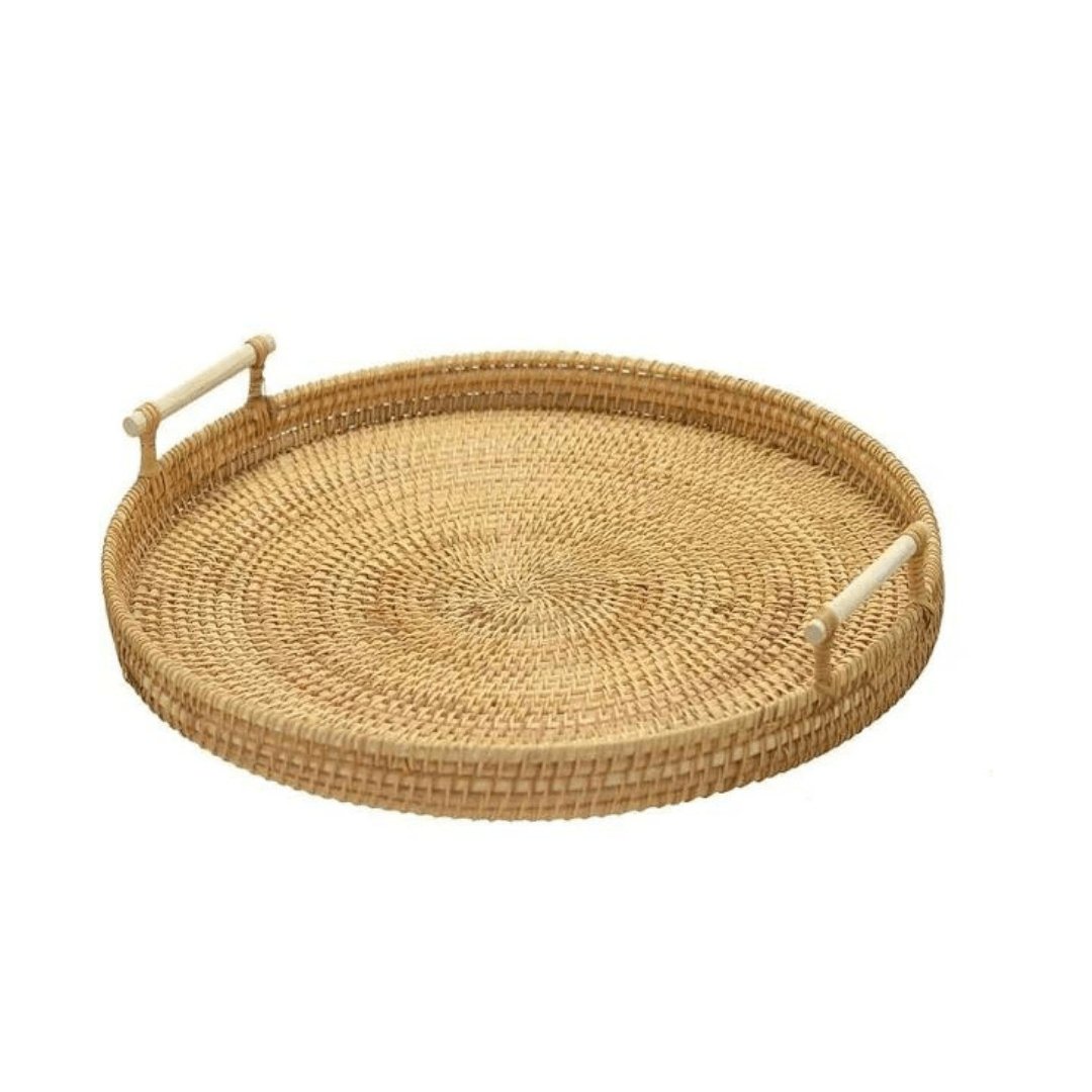 Bandeja Decorativa Redonda Rattan com Alça 40cm - Ela Decora