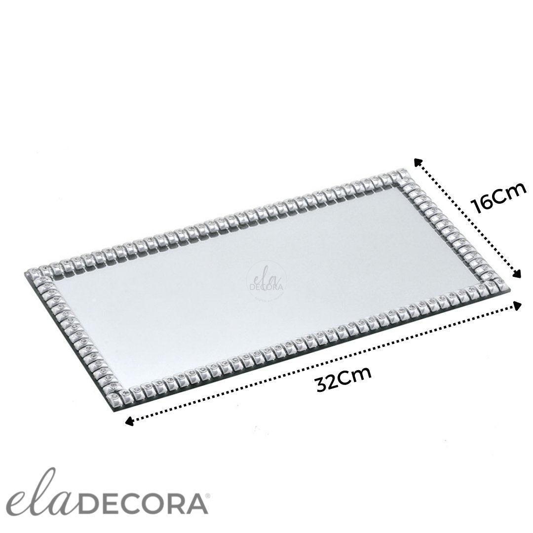 Bandeja Decorativa Retangular Cromada 32cm - Ela Decora