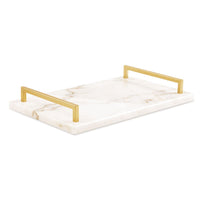 Bandeja em Marmore e Metal Branco 27cm x 13cm 5,5cm - Ela Decora