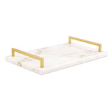 Bandeja em Marmore e Metal Branco 27cm x 13cm 5,5cm - Ela Decora