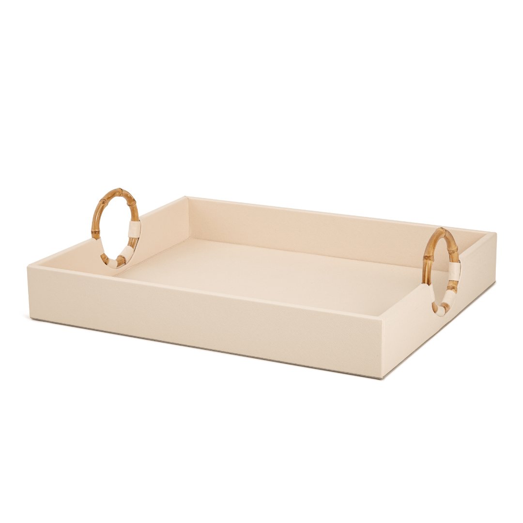 Bandeja em MDF e PU Off White 43cm - Ela Decora