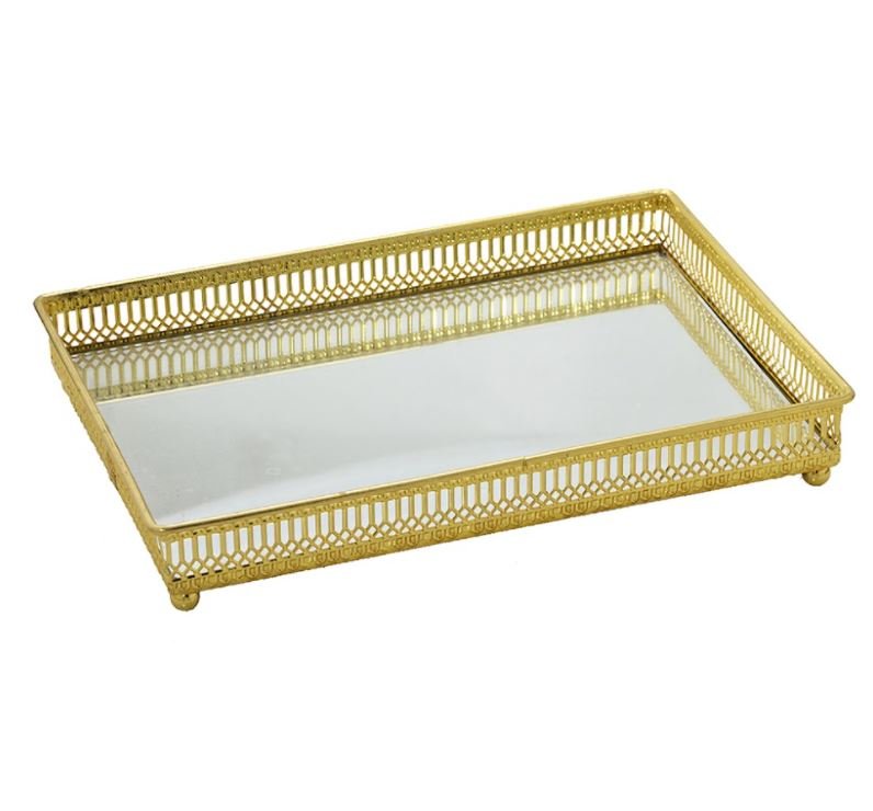 Bandeja Espelhada Decorativa Dourado 29,5cm x 20cm x 4,5cm - Ela Decora