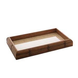 Bandeja Madeira Bambu com Vidro e Sisal Natural 30 cm - Ela Decora