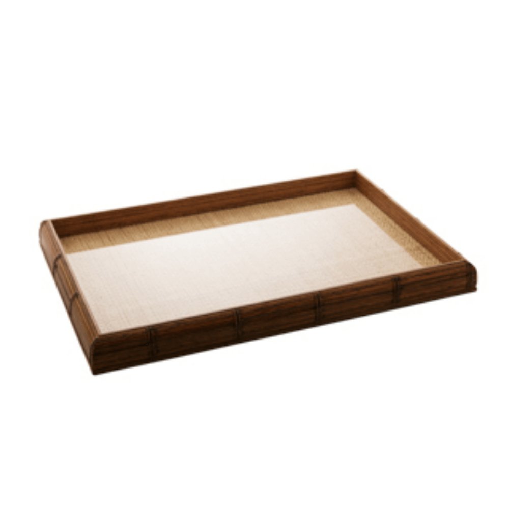 Bandeja Madeira Bambu com Vidro e Sisal Natural 38 x 24 cm - Ela Decora