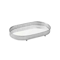 Bandeja Prata Oval Em Metal Com Espelho - 33 cm - Ela Decora