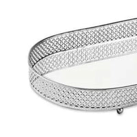 Bandeja Prata Oval Em Metal Com Espelho - 33 cm - Ela Decora