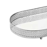 Bandeja Prata Oval Em Metal Com Espelho - 33 cm - Ela Decora