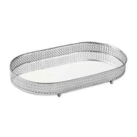 Bandeja Prata Oval Em Metal Com Espelho - 38,5 - Ela Decora