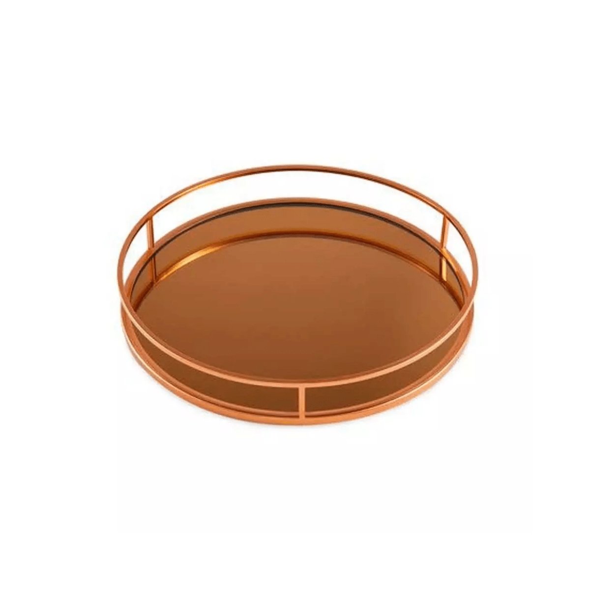 Bandeja Redonda em Metal com Espelho Rose Gold - 30,5 cm - Ela Decora