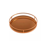 Bandeja Redonda em Metal com Espelho Rose Gold - 30,5 cm - Ela Decora