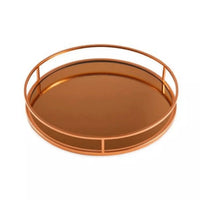 Bandeja Redonda em Metal com Espelho Rose Gold - 40 cm - Ela Decora