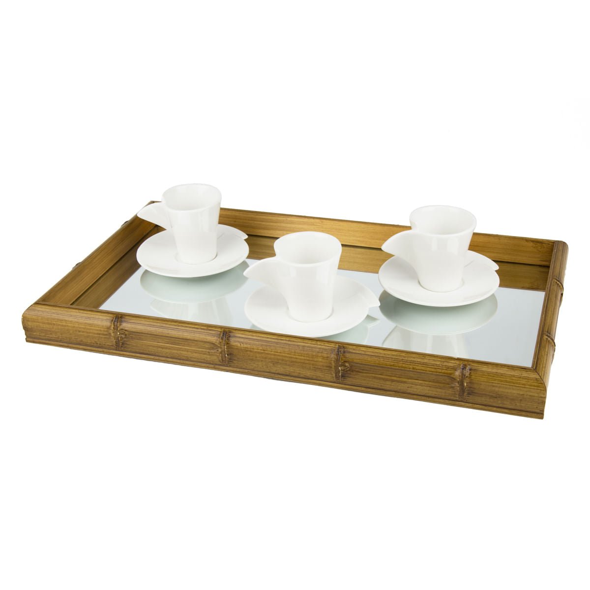 Bandeja Retangular de Bambu com Espelho 55cm - Ela Decora