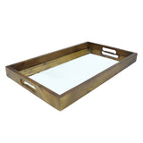 Bandeja Retangular de Madeira Natural Marrom com Espelho e Alça - 46 cm - Ela Decora