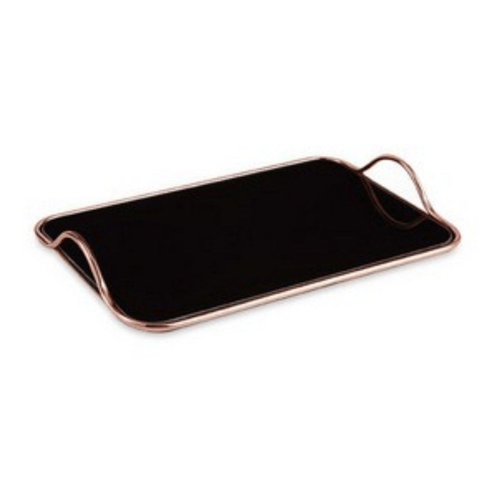 Bandeja Rose Gold em Metal com Espelho Preto Retangular (M) - 40 cm - Ela Decora