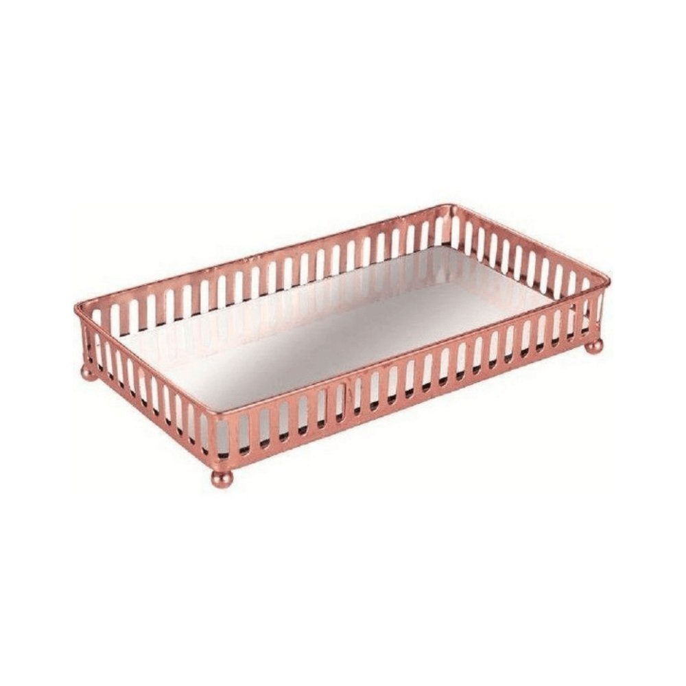 Bandeja Rose Gold em Metal Com Interior Espelhado Retangular - 23,5 - Ela Decora