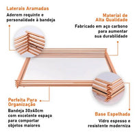 Bandeja Wire Com Espelho Rose Gold 40cm X 30cm - Ela Decora