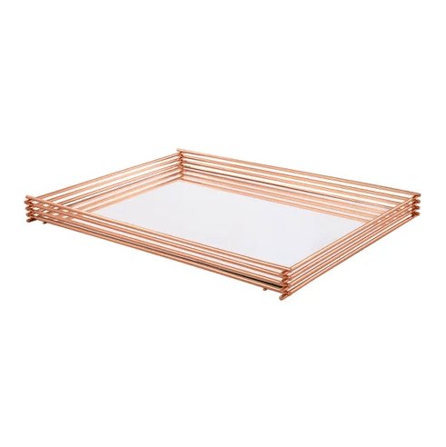 Bandeja Wire Com Espelho Rose Gold 40cm X 30cm - Ela Decora