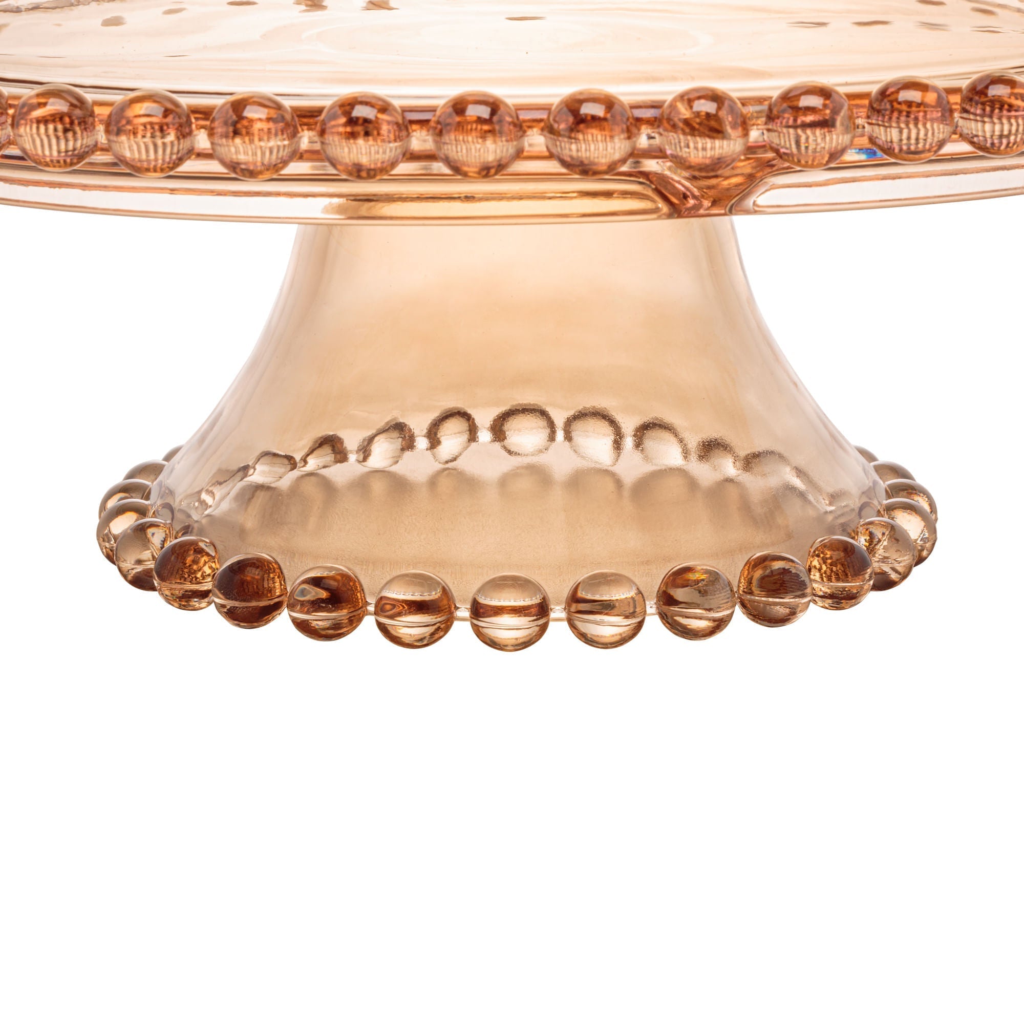 Boleira Prato para Bolo Petisqueira Pearl de Cristal com Pé e Tampa Âmbar 31cm x 25cm - Ela Decora